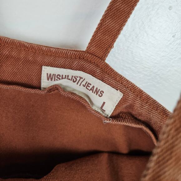 Wishlist Denim Wide Leg Overalls Jumpsuit L Rust Brown Cropped Raw Hem - Picture 6 of 12